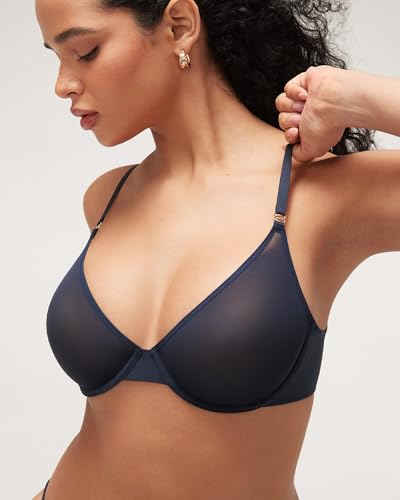 Image of INLYRIC Women's Cosnufy Sheer Balconette Bra Demi Unlined Plunge Mesh See Through Sexy Bras Underwire