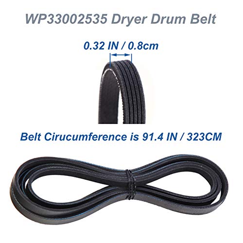 Image of 12001541, 303373, 303373K Dryer Drum Roller Kit & 6-3700340, 33001783 Dryer Idler Pulley & WP33002535, 33001777, 33002535 Dryer Drum Belt Replacement for maytag, kenmore, Crosley Clothes Dryer