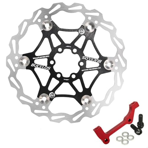 BUCKLOS is Rear 180mm Red Disc Brake Caliper Mount Adapter Gear Parts Accessories and 180mm Floating Disc Brake Rotor, Stainless Steel MTB Brakes Rotors
