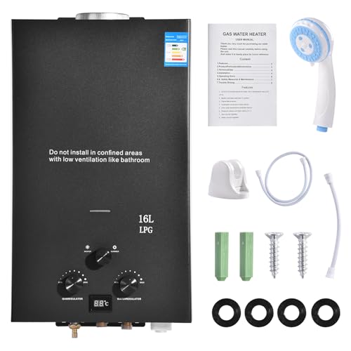 Calentador de agua de gas sin tanque, portátil, 16 litros, 32 kW, 50 mbar, ducha de camping