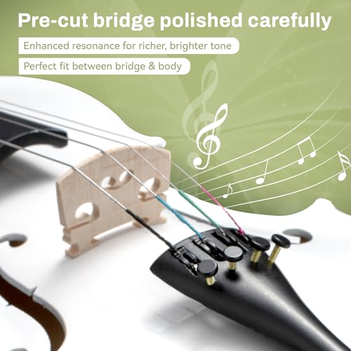 Image of Poseidon Violin for Beginner, Glossy White Violin Set with Acoustic Violin Fiddle for Students Violin Starter Kit /Hard Case, Bow, Rosin, Horse Bridge, Extra Strings, Shoulder Rest, Tuner, Manual