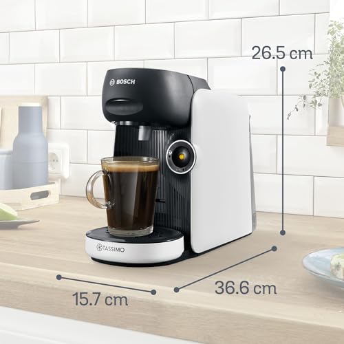 Bosch Tassimo finesse friendly Kapselmaschine TAS164E, 70 Getränke, intensiverer Kaffee auf Kopfdruck, Abschaltautomatik, nachhaltig, perfekt dosiert, 1400 W, weiß/schwarz – Bild 3