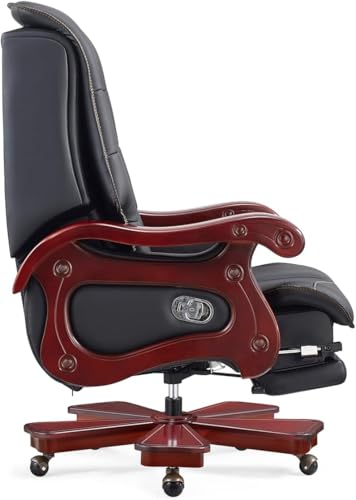 Image of Lakdi The Furniture High Back Director & Executive Chair for Office Made in Solid Wood with Leatherette Upholstery & Recliner and Foot Rest with Wheelbase & Revolving Chair - 111011315 Black