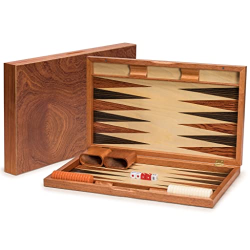 Yellow Mountain Imports Juego de Backgammon de Palisandro de Madera Tallada - Knoll - con Piezas de Acrílico y Dados de Madera, Tablero de 48 centímetros