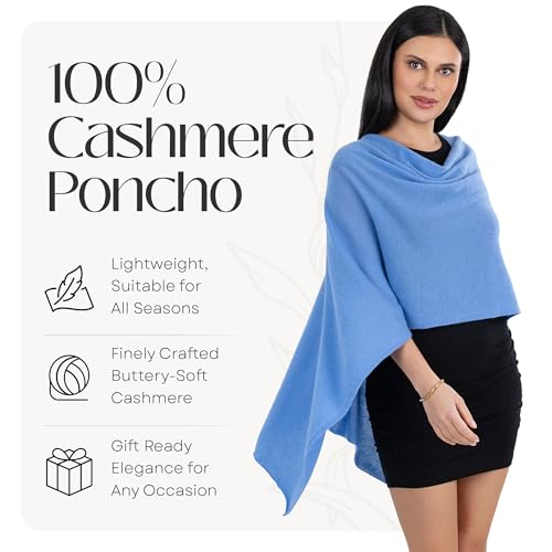 Image of Velanio Cashmere Poncho for Women - 100% Mongolian Wrap & Dress Topper