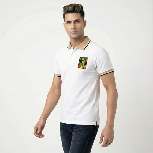 Image of Men's Regular Fit Solid Half Sleeve Casual Tipping Collar Polo T-Shirt