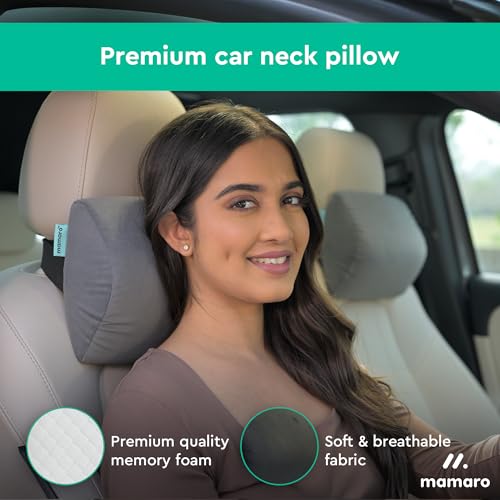Image of Car Neck Rest Pillow | Memory Foam Head Rest & Neck Support Cushion for Car Seat, Office Chair | Comfortable Ergonomic Design for Neck Pain and Muscle Tension Relieve (Grey, 11x8x3 Inch)