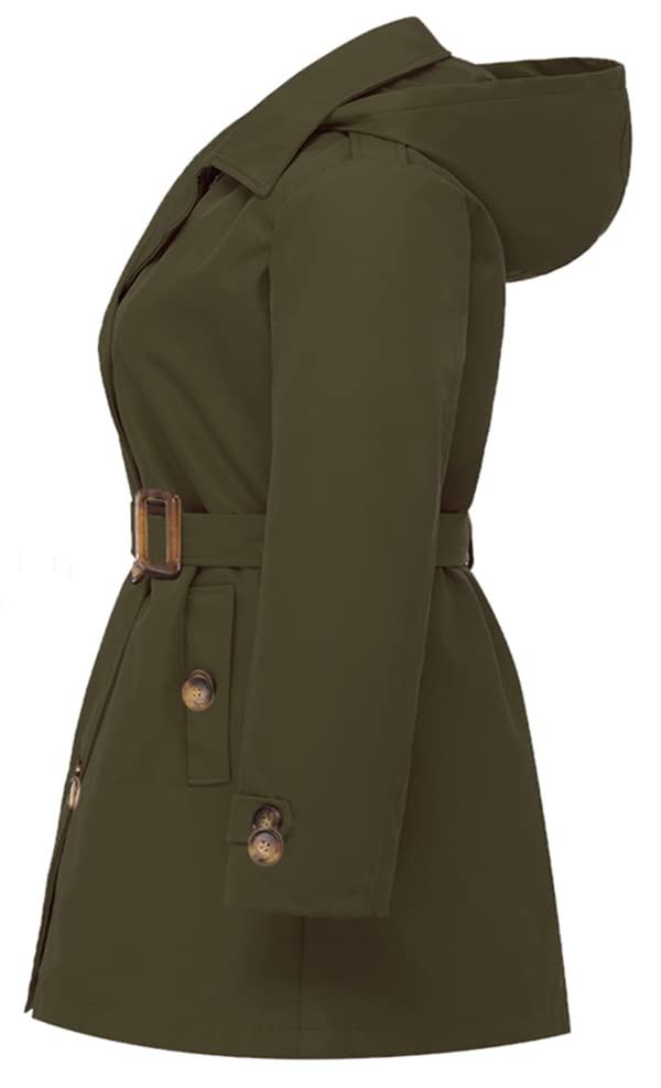 Chrisuno Women's Plus Size Double Breasted Trench Coats Mid-Length Belted Overcoat Dress Jacket with Detachable Hood3