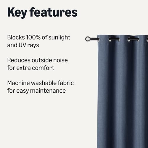 Image of Amazon Basics 100% Blackout Curtains with Grommets, 52 x 96 Inches, Navy, 2 Panels