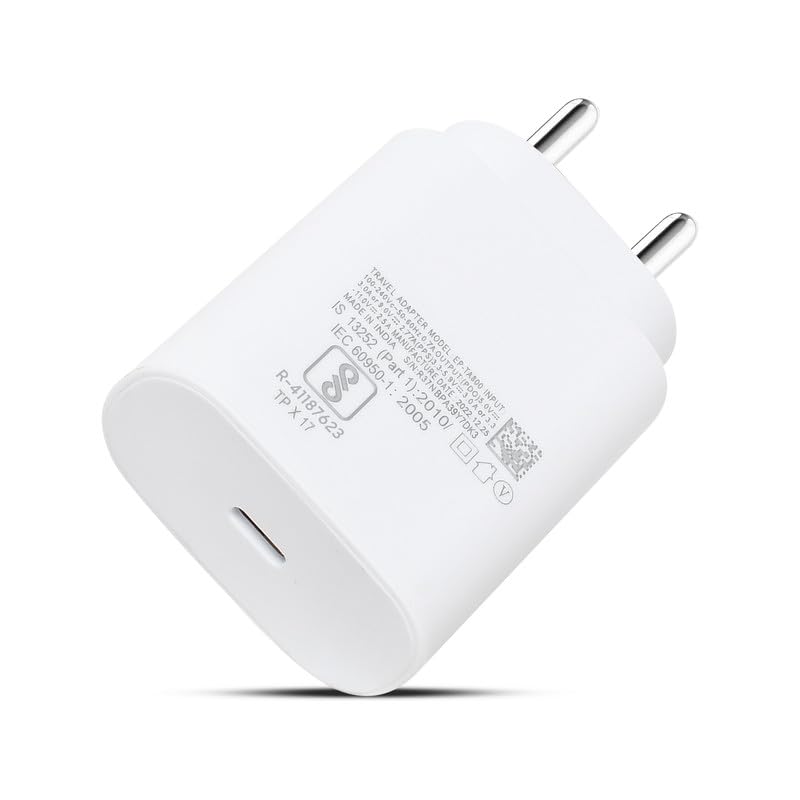 Image of 25W Type C Charger Compatible with Samsung Galaxy M35 5G Cellular Mobile Phone Support USB C Super Fast 25 watt Power Charging Adapter for A55 /F15 /A15 /A35 /M15 /S21 fe /S23 Fe /S24 /S23 /Tab Charge, White