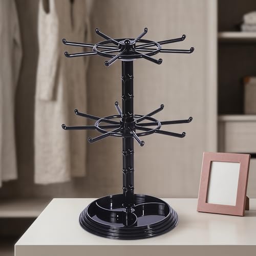 Rotating Earring Necklace & Keychain Display Stand,2 Tier Jewelry Organizer | 2-Layer.Durable Plastic Base Ensures Stability. Ideal For Home Dresser Countertop Or Boutique Retail Store Use - image 9