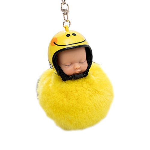 YSoutstripdu - Llavero de Coche con pompón para Casco de Motocicleta y bebé durmiendo Amarillo Amarillo