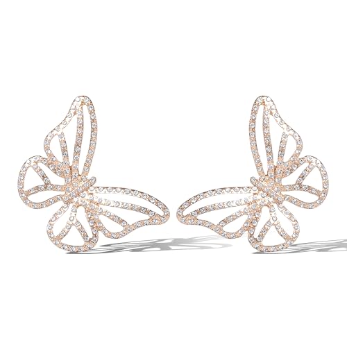 Jessica Simpson Butterfly Statement Earrings for Women – Gold-Tone Crystal Rhinestone Dangle Earrings – Glam Sparkly Jewelry