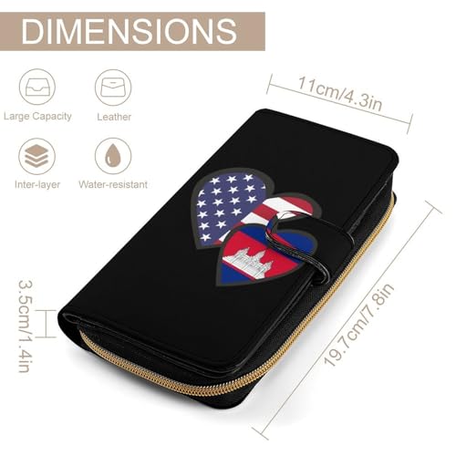 Interlocking Hearts U.S.A. Cambodia Flag Long Wallet for Women Men Purses Coin Pouch Credit Card Holder Organizer2