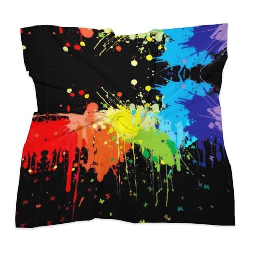 Rainbow of Neon Paint Splatters Bandana for Men Women Square Headscarf Handkerchief Silk Neck Scarf Headbands3