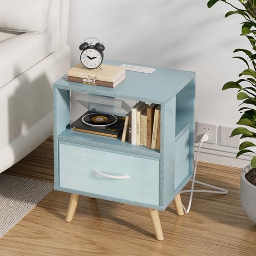 Night-Stand-with-Charging-Station-Blue-Kids-Nightstand-with-Drawer-2-Tier-Nursery-Bedside-Table-with-USB-Ports-and-Outlets-End-Table-for-Small-Space-Living-Room-Bedroom Night Stand with Charging Station Blue Kids Nightstand with Drawer 2 Tier Nursery Bedside Table with USB Ports and Outlets End Table for Small Space Living Room Bedroom