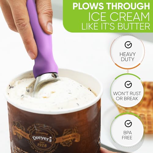 Image of Spring Chef Heavy Duty Metal Ice Cream Scoop with Soft Grip Handle, Orchid