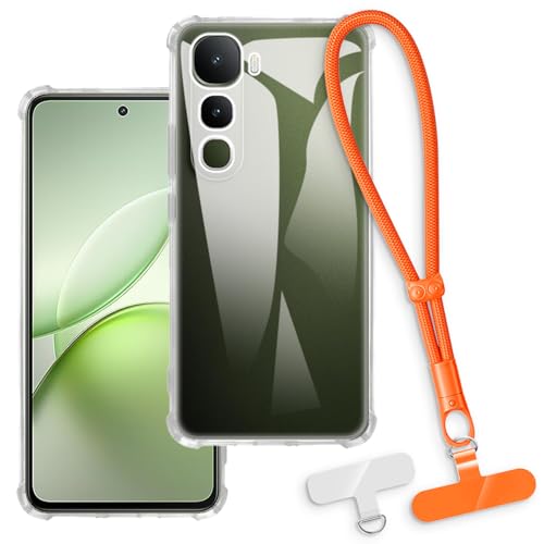 OAGELIM 2-in-1�ی�P�[�X�ƃ��X�g�X�g���b�v Vivo iQOO Z10 Lite 4G �Ƃ̌݊������� ���O���\�ȃ��j���[�h�t���d�b�J�o�[�A����~�ߕ����h�~�O���b�v�n���h�� (�N���A + �I�����W)