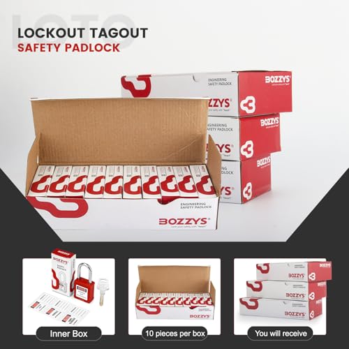 Image of Lockout Tagout Locks 12-Pack|OSHA Red Loto Locks Keyed Alike|12 Same Keys /Set for Industrial Machinery & Electrical Panels|Chrome Steel & Laser Coding