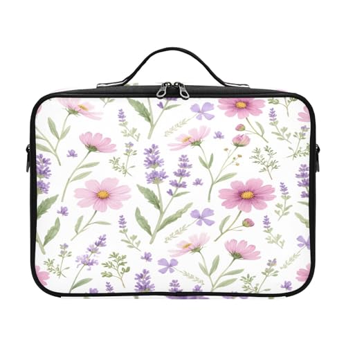 zyrtty Travel Makeup Train Case Lavender Pattern Pink Wild Flower Cosmetic Organizer Portable Storage Bag with Adjustable Dividers for Cosmetics Brushes Toiletry Jewelry Digital Accessories