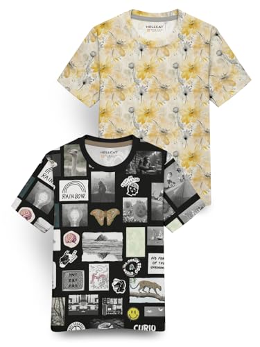 Image of HELLCAT Trendy Front & Back Graphic Printed Cotton Blend Half Sleeve Premium Round Neck Tshirt for Boys - Pack of 2