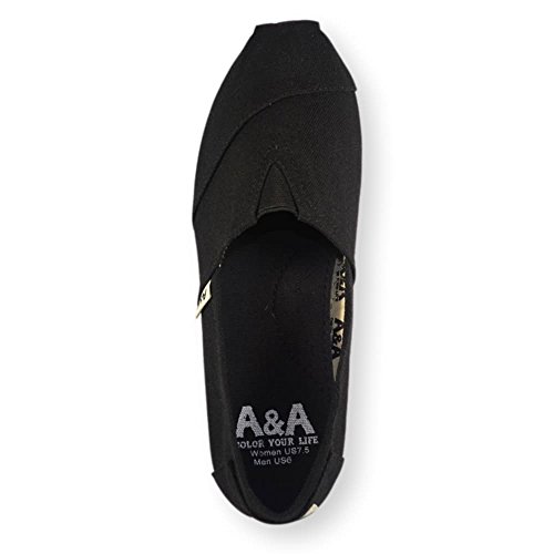 A&A Vegan Black Espadrille Flats Canvas Shoes Alpargatas For Women (Classics) Us7 #TOP2
