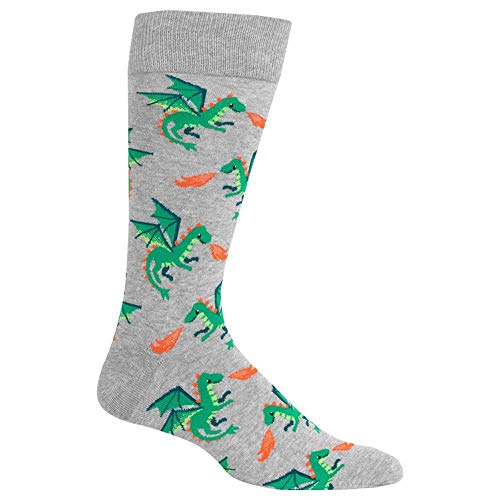 Hot Sox mens Animal Series Novelty Fashion Crew Casual Sock, Dragon (Grey Heather), 6 12 US