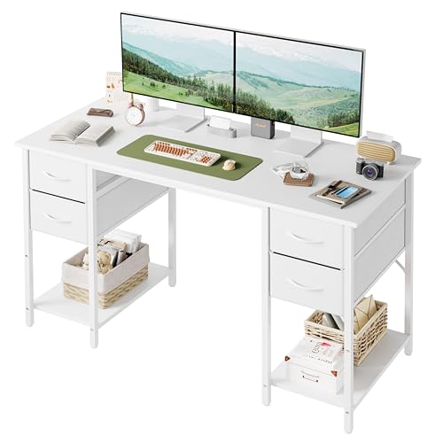 Grandder Computer Desk with 4 Drawers, 47 Inch Office Desk with Storage, Gaming Desk with CPU Shelves, Writing Desk Work Desk for Home Office, Study, Bedroom, Work from Home, White