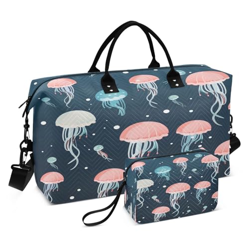 Repeating Pattern Jellyfish Sports Swim Gym Bag Weekender Duffel Travel Bags Handbag with Makeup Storage Bag for Girls Men