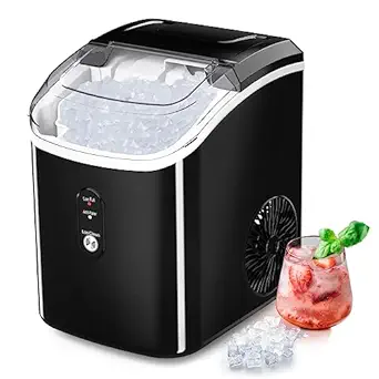 Nugget Ice Maker Countertop, Portable Crushed Sonic Ice Machine, Self Cleaning Ice Makers with One-Click Operation, Soft Chewable Ice in 7 Mins, 34Lbs/24H with Ice Scoop for Home Bar Camping RV