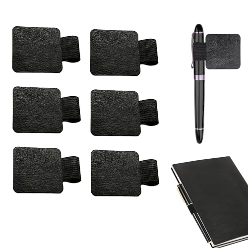6 Pcs Self-adhesive Leather Pen Loop Holder for Book, Tablet, Diary, Calendar and Notebook (Black)