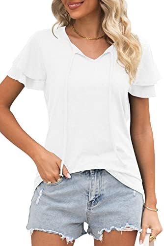 isermeo Tops for Women Summer Short Ruffle Sleeve Shirts Loose Fit Casual Blouses S-XXL