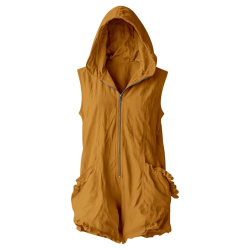 Overol con capucha para mujer estilo casual sin mangas con cremallera frontal 3