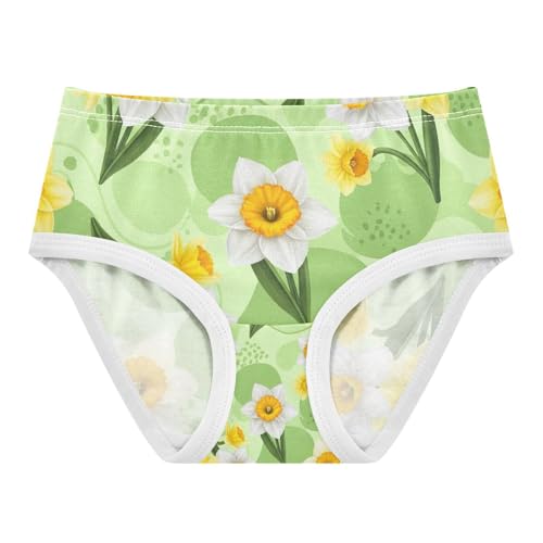 White Flowers Green Leaves Kids Underwear, Toddler Girl Panties, Girls Underwear Cotton, 2–8 Years