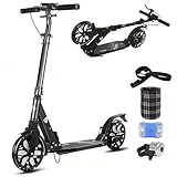 ZQHQKJ Kick Scooters for Kids 8-12, Foldable Big Wheel Scooters with Suspension and Adjustable Height Equipped, Max Load 300 LBS,Black