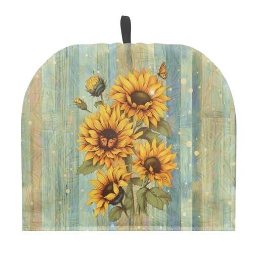 Image of Hudotybom Wood Sunflower Tea Cozy for Teapot Insulated Large Teapot Cover to Keep Warm Tea Kettle Cover Machine Washable Coffee Pot Cloth Covers Kitchen Home Decorations for Housewife Mom