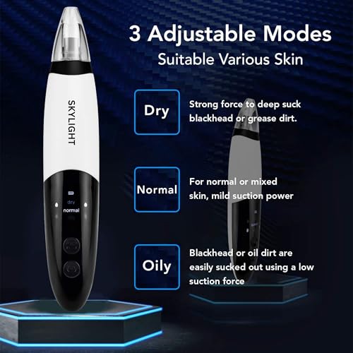 Image of SKYLIGHT Blackhead Remover Vacuum Electric Pore Cleaner for Whitehead Removal Tool, Acne Deep Face Machine, USB Rechargeable Derma Adjustable Suction & Interchangeable Heads Facial Device Men Women