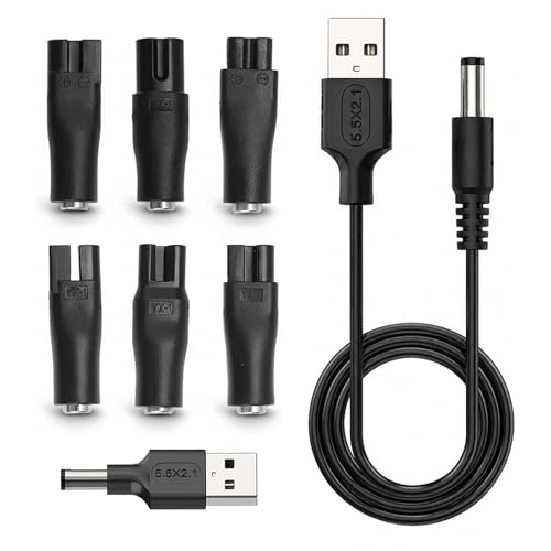 8 Pcs Black USB Shaver Charger Cable Kit 5V USB Power Cord Replacement USB adapter Suitable for Hair Clippers Beard Trimmers Shavers Beauty Instruments Desk Lamps Purifiers