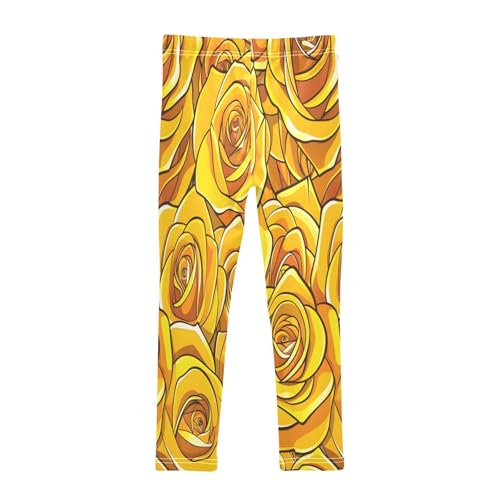 Bolaz Toddler Girls Leggings Printed Yoga Pants Leggings Yellow Roses for Kids2