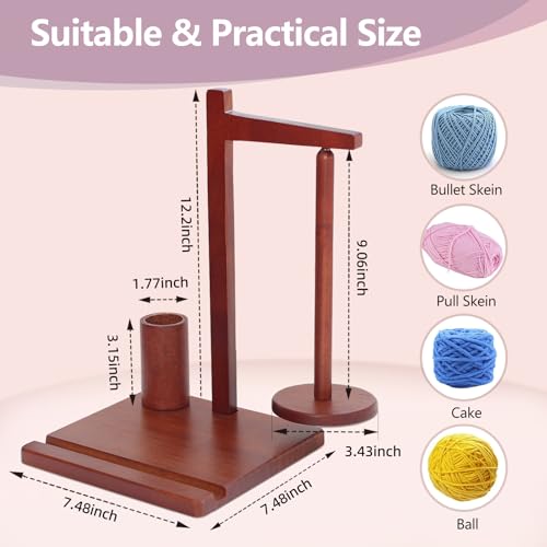 Image of Wooden Yarn Holder for Crocheting，Crochet Yarn Holder with Phone Stand, Rotatable Yarn Ball Holder with Crochet Hook Storage，Yarn Spinner for Knitting Enthusiasts