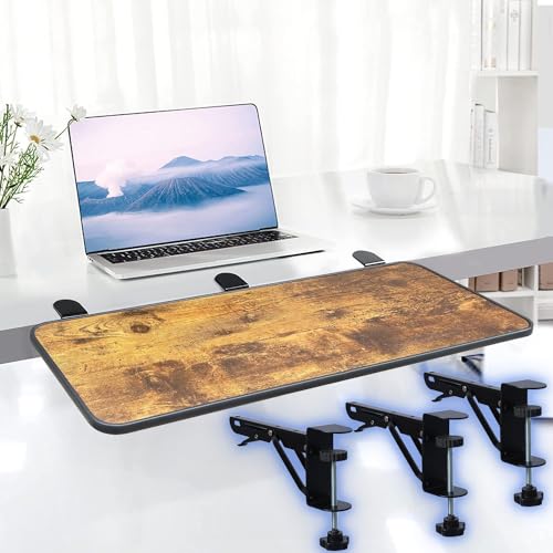 デスクエクステンダー 超安定 3つのクランプをアップグレード: WiViVi 25*65 折り畳み式 デスク 拡張 クランプ 後付け キーボード トレイ 拡張テーブル 疲労を和らげる 肘置き 板 の取り付けが簡単 (黒い木目, 25*65)