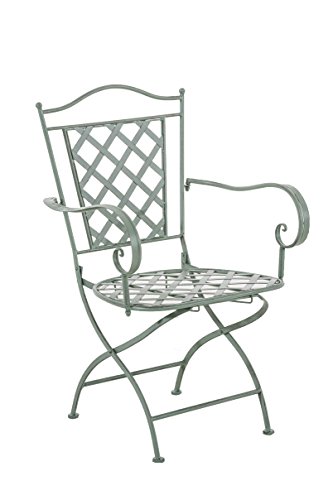 Silla de Jardín Adara en Hierro Forjado | Silla de Exterior Metálica con Reposabrazos | Silla de Terraza con 93cm de Altura | Color:, Color:Antiguo-Verde