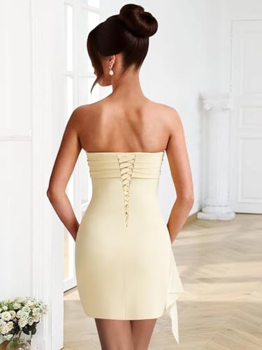 Women's Strapless Satin Homecoming Dresses Short with Ruffle Bodycon Corset Cocktail Party Dress VS2462