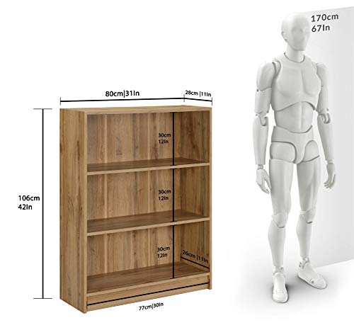Image of DeckUp Plank Muvo 3-Shelf Engineered Wood Book Shelf and Display Unit (Wotan Oak, Matte Finish)