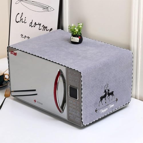 Image of Zollyss Microwave Oven Cover, Cotton Linen Dust-proof Fabric, Deer Design,100 x 35 cm (Grey)