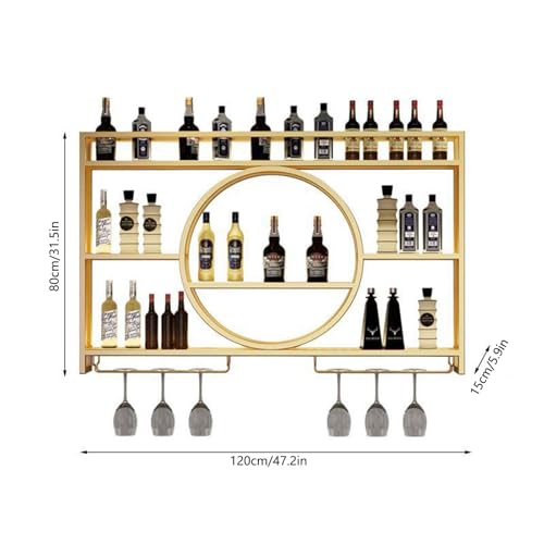 Casier à vin mural doré de 120 cm avec support de verres suspendu pour la cuisine et le salon - 6