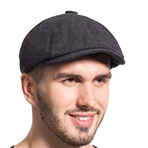 Gatsby Newsboy Hat Men Women Classic Herringbone 8 Panel Trendy Tweeb Flat Cap