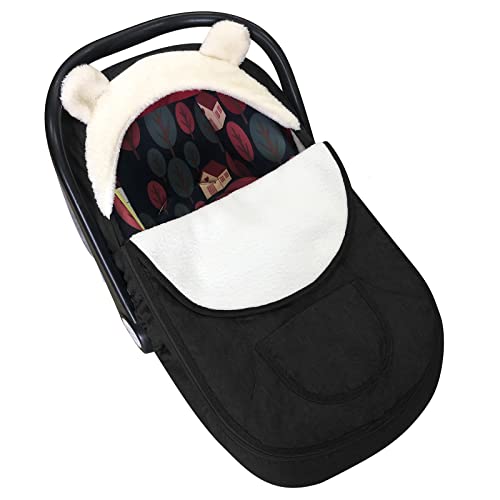 Image of Car Seat Cover Baby,Winter Carseat Cover for Baby Girl Boy Newborn Zipper Peeping Baby Seat or Stroller - Infant Car Seat Covers with Keeping Warm & Cozy (Black)