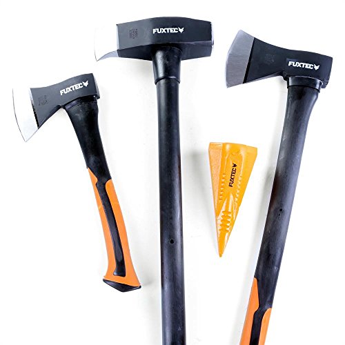 Foto von FUXTEC AXT Set, 4 teilig, Beil 600g, Axt 1.000g. Spaltaxt 3.000g, 1,8kg Spaltkeil - Spalthammer Axtset, Spaltbeil