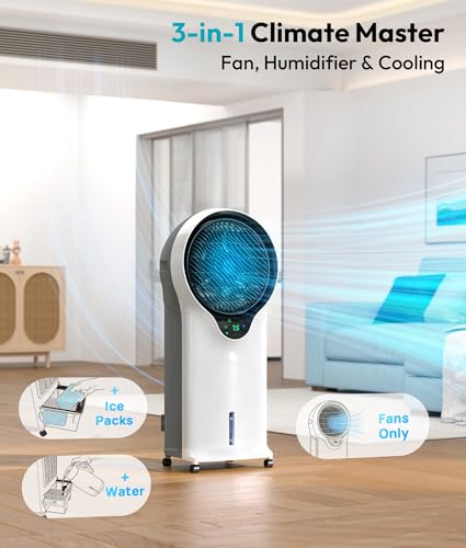 Rellytech 3-in-1 Evaporative Air Cooler, 35’’ Protable Swamp Cooler Indoor with 3 Modes&3 Speeds, 5.5L Water Tank Cold Air Cooler, Air Cooler for Room, Office with Oscillation, 2 Ice Packs — view 4